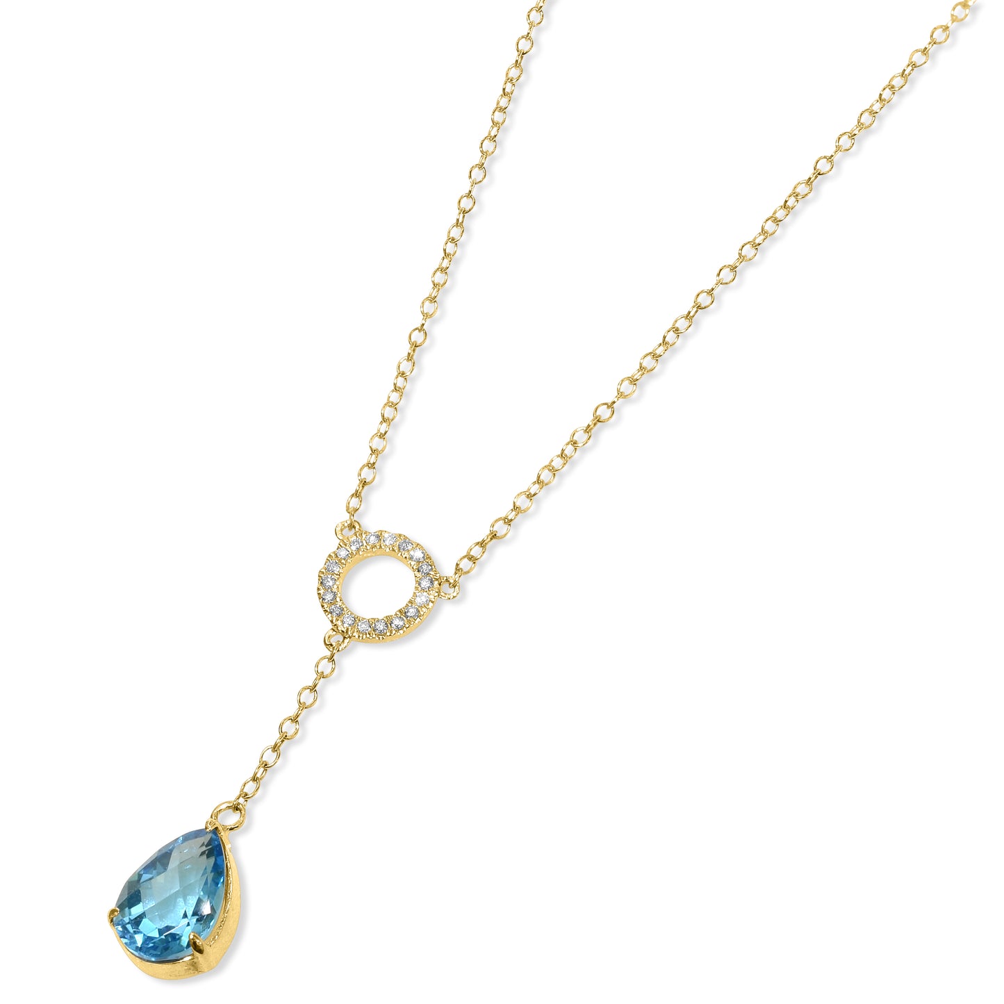 14k Swiss Blue Topaz Diamond Open Circle Y Necklace