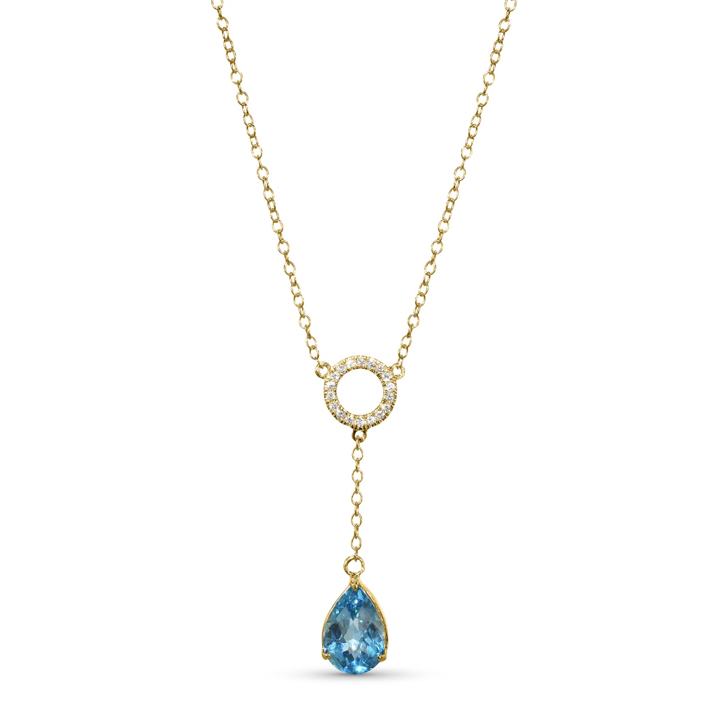 14k Swiss Blue Topaz Diamond Open Circle Y Necklace