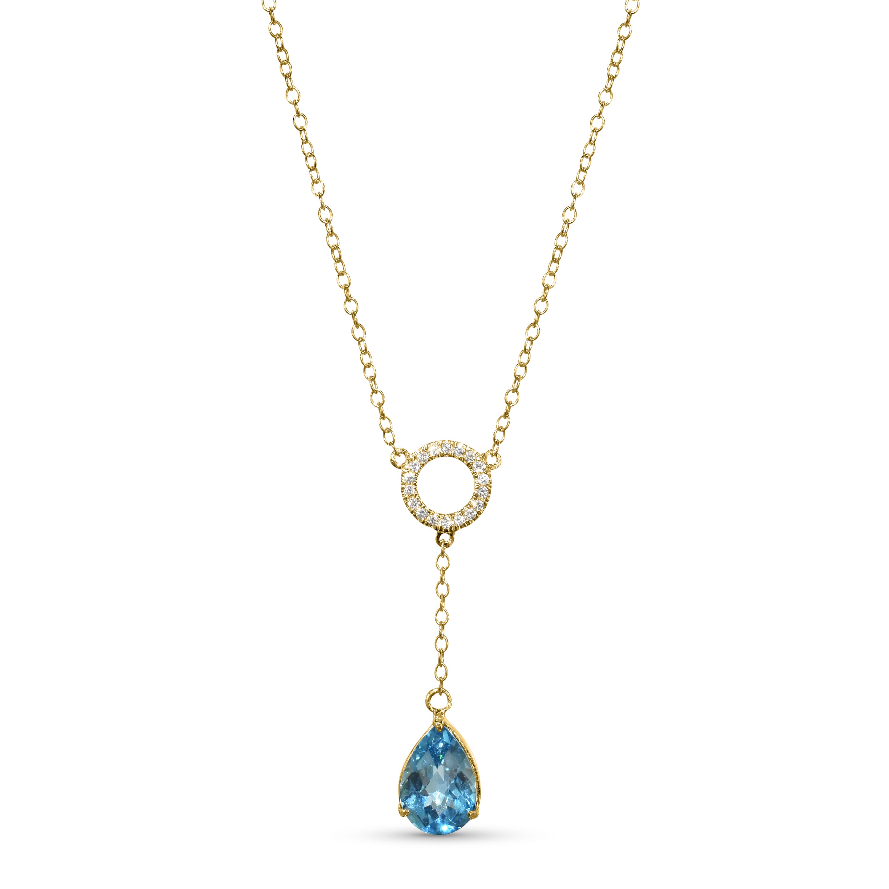 14k Swiss Blue Topaz Diamond Open Circle Y Necklace