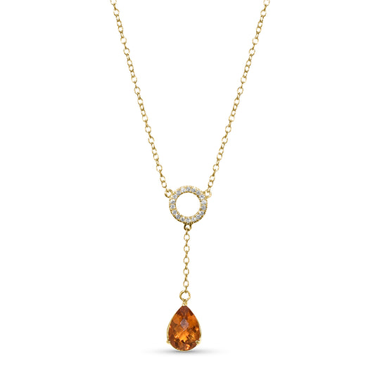 14k Madeira Citrine Diamond Circle Y Necklace