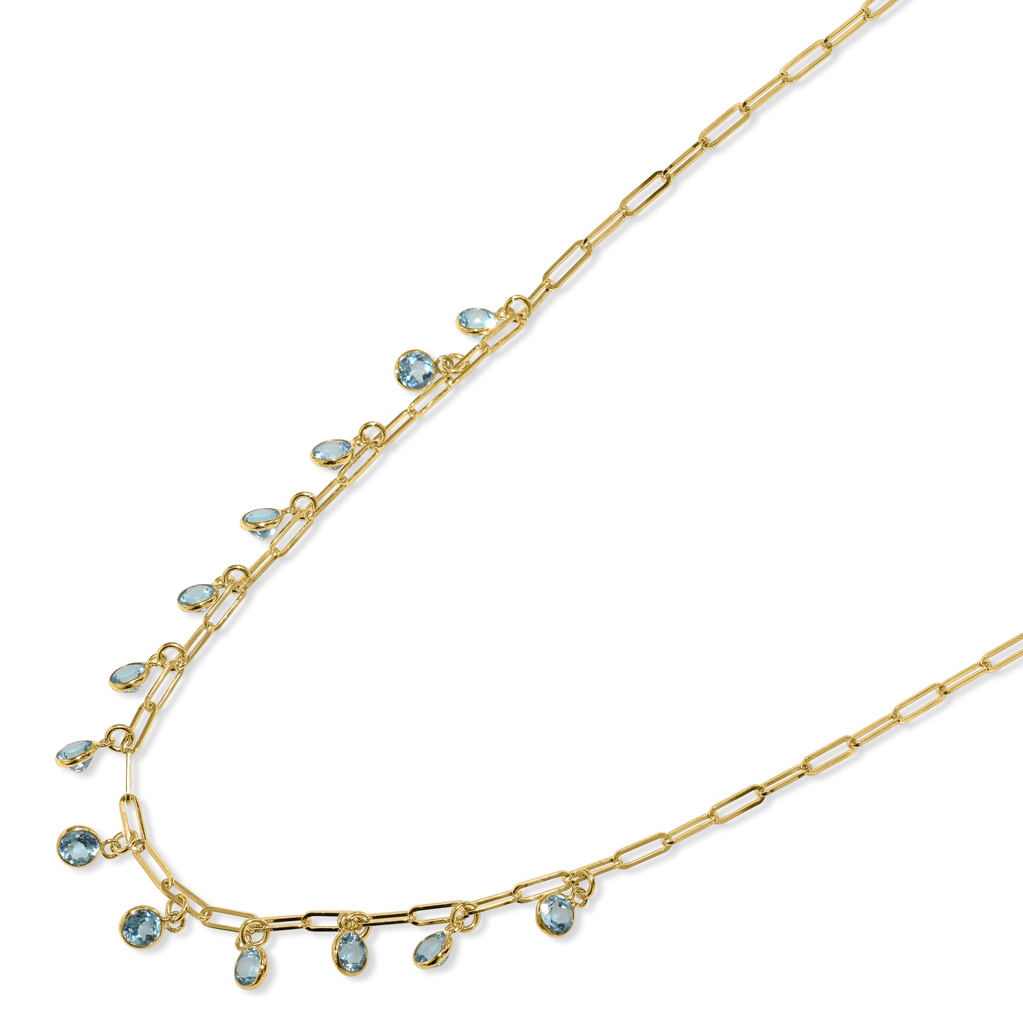 14k Swiss Blue Topaz Rd Bezel Drop Paperclip Necklace