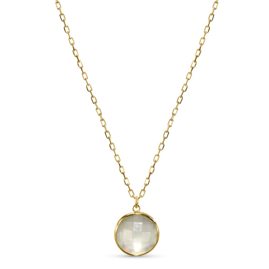14k Grey Moonstone Round Bezel Necklace