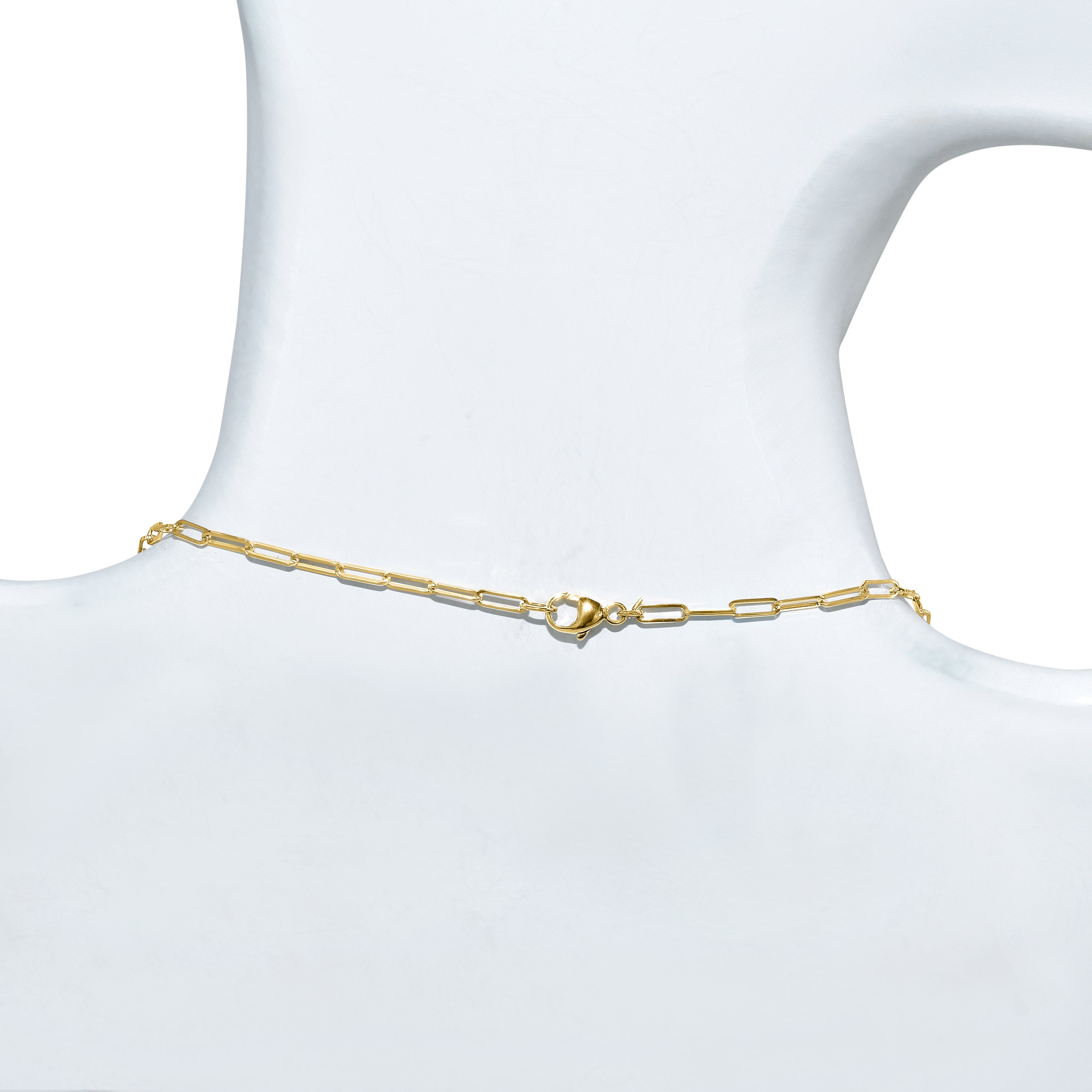 14K Guava Quartz 5 Cushion Bezel Paperclip Necklace