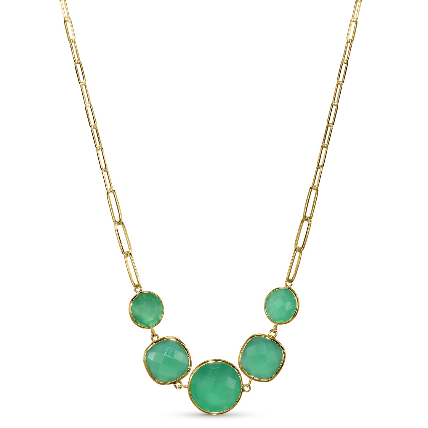 14k Green Onyx 5 Bezel Center Necklace