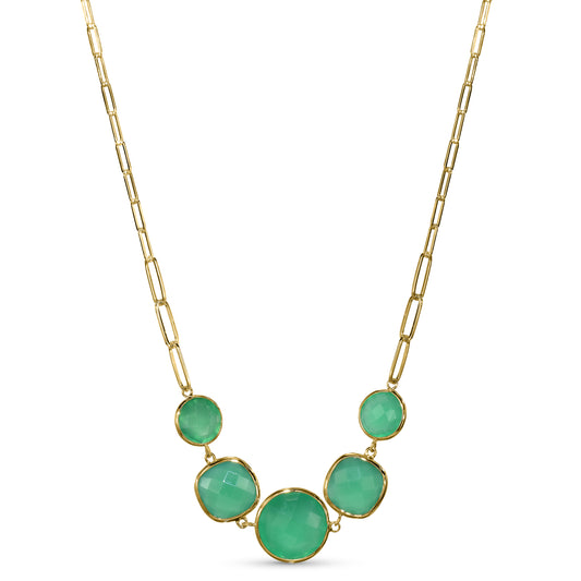 14k Green Onyx 5 Bezel Center Necklace