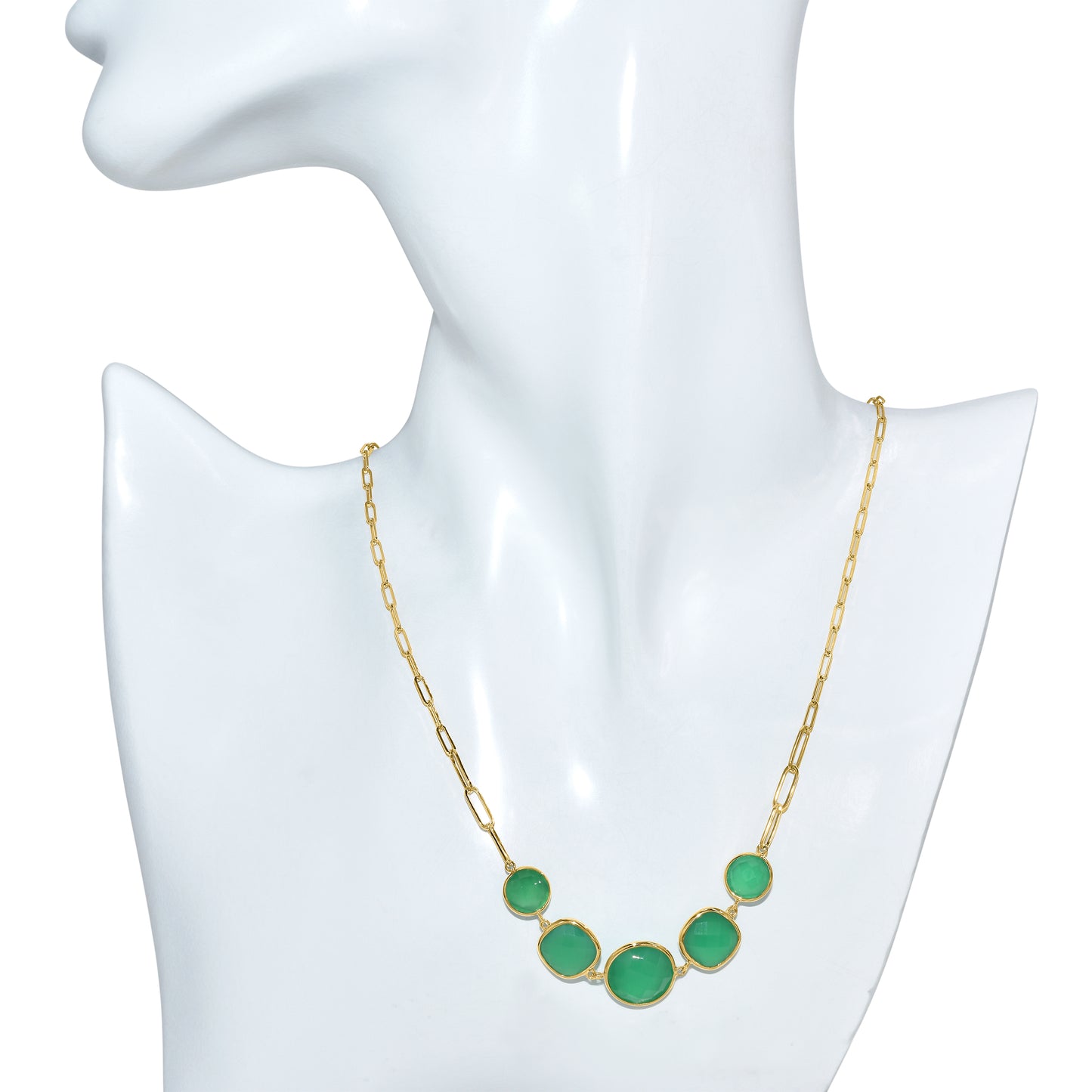14k Green Onyx 5 Bezel Center Necklace