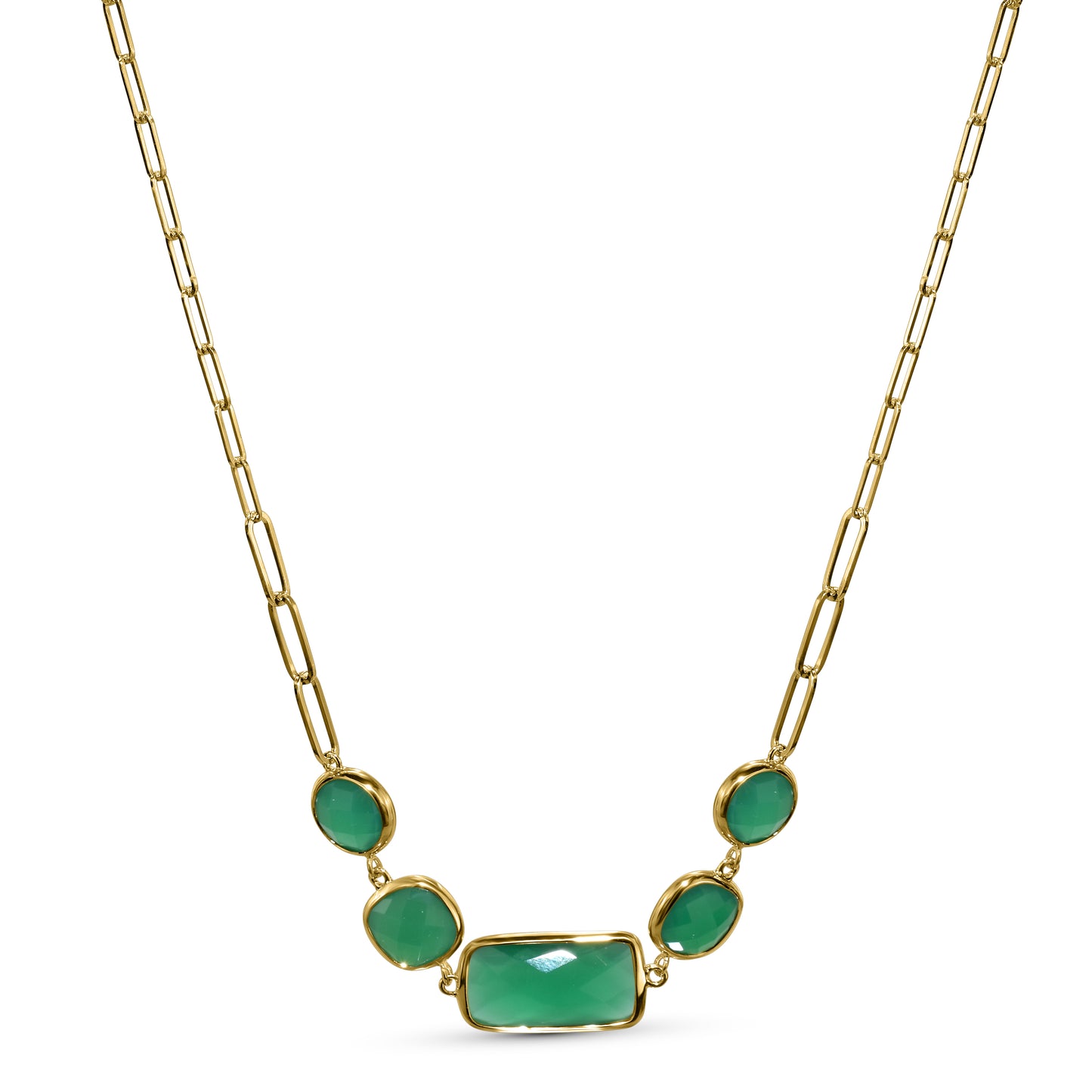 14k Green Onyx 5 Bezel Necklace