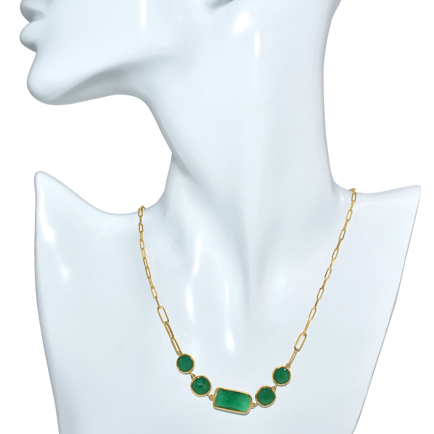 14k Green Onyx 5 Bezel Necklace