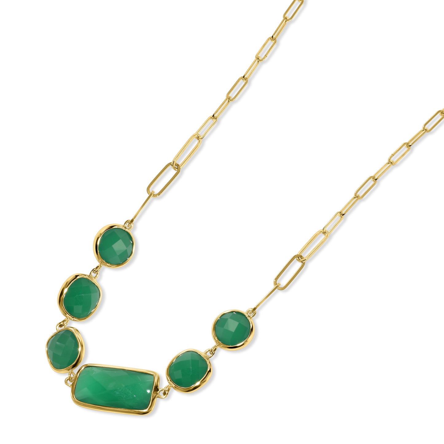 14k Green Onyx 5 Bezel Necklace