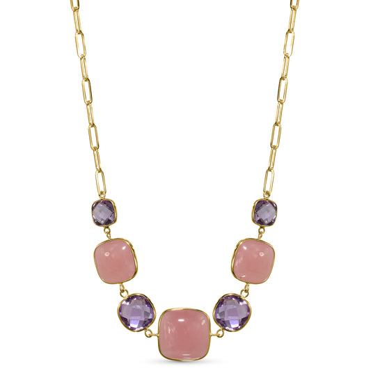 14k Amethyst Guava Quartz 7 Bezel Necklace
