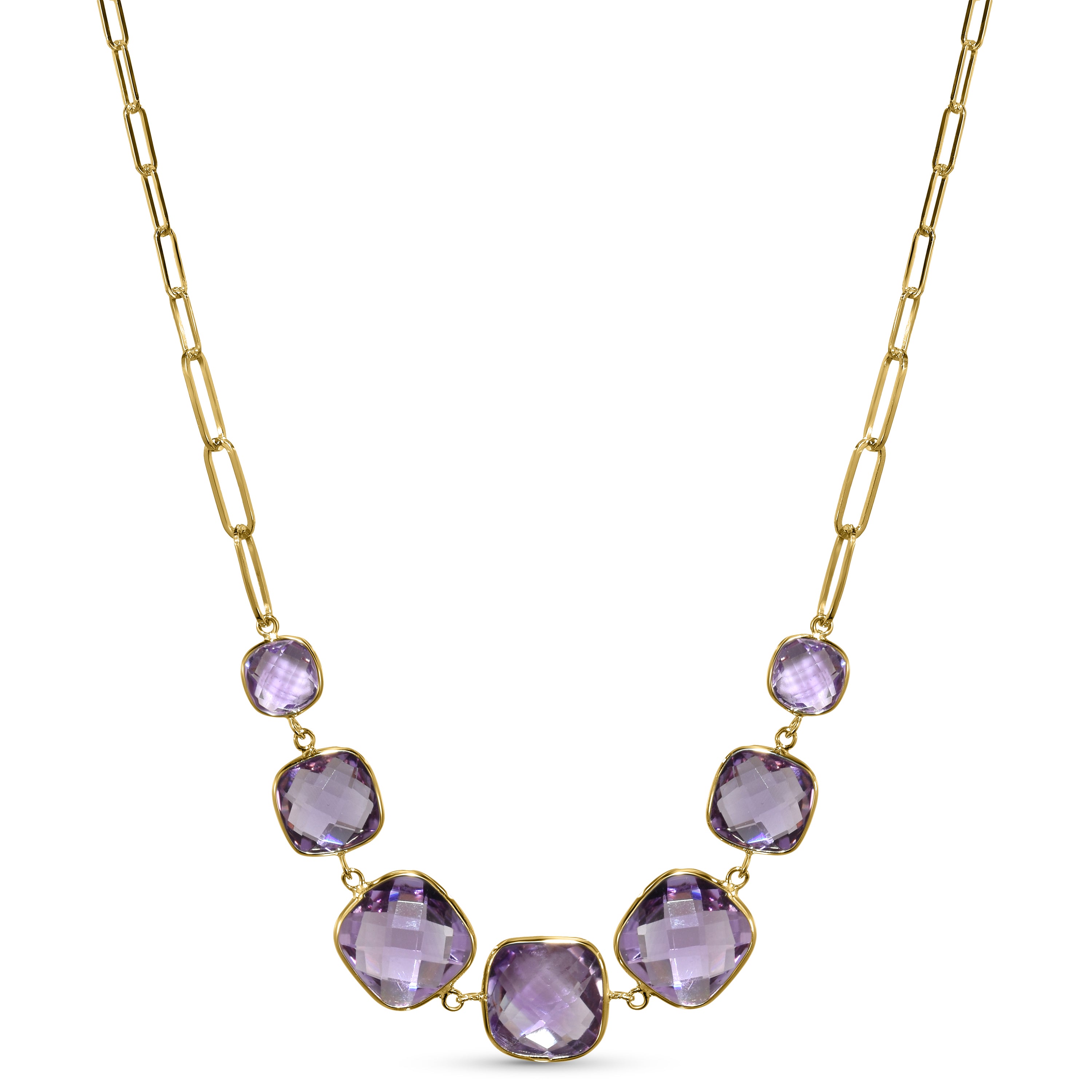 14k Amethyst 7 Cushion Bezel Necklace