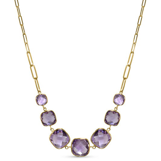 14k Amethyst 7 Cushion Bezel Necklace