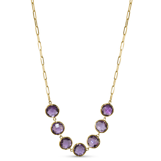 14k Amethyst 7 Round Bezel Necklace