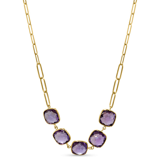 14k Amethyst Cushion Paperclip Necklace