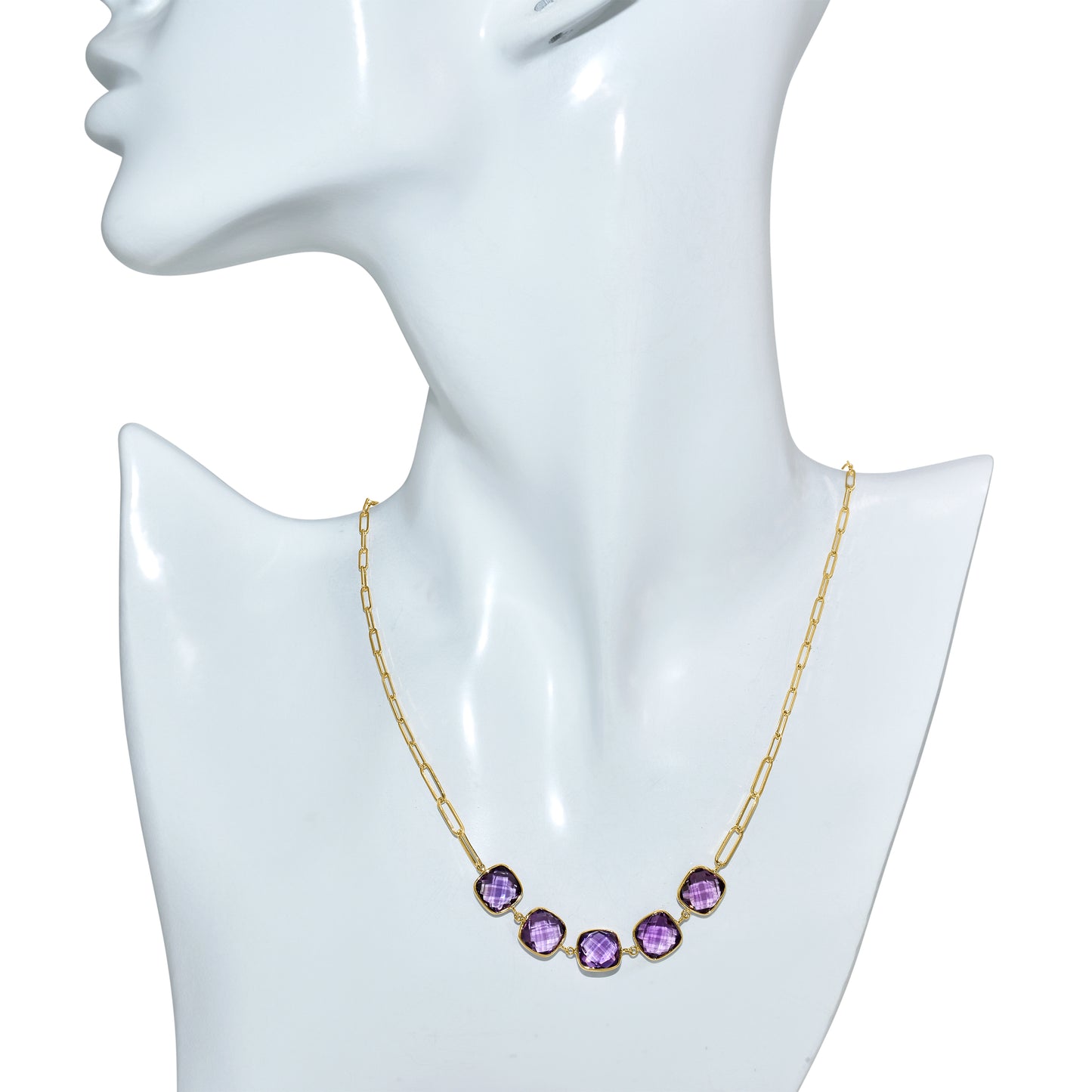 14k Amethyst Cushion Paperclip Necklace