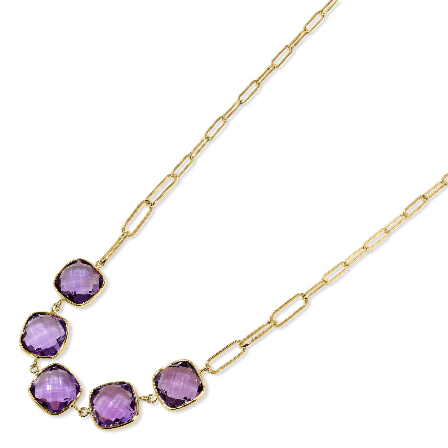 14k Amethyst Cushion Paperclip Necklace