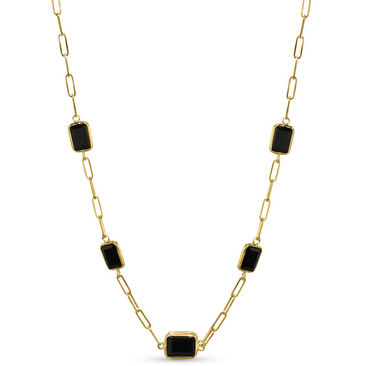 14k Black Onyx 5 Bezel Station Necklace