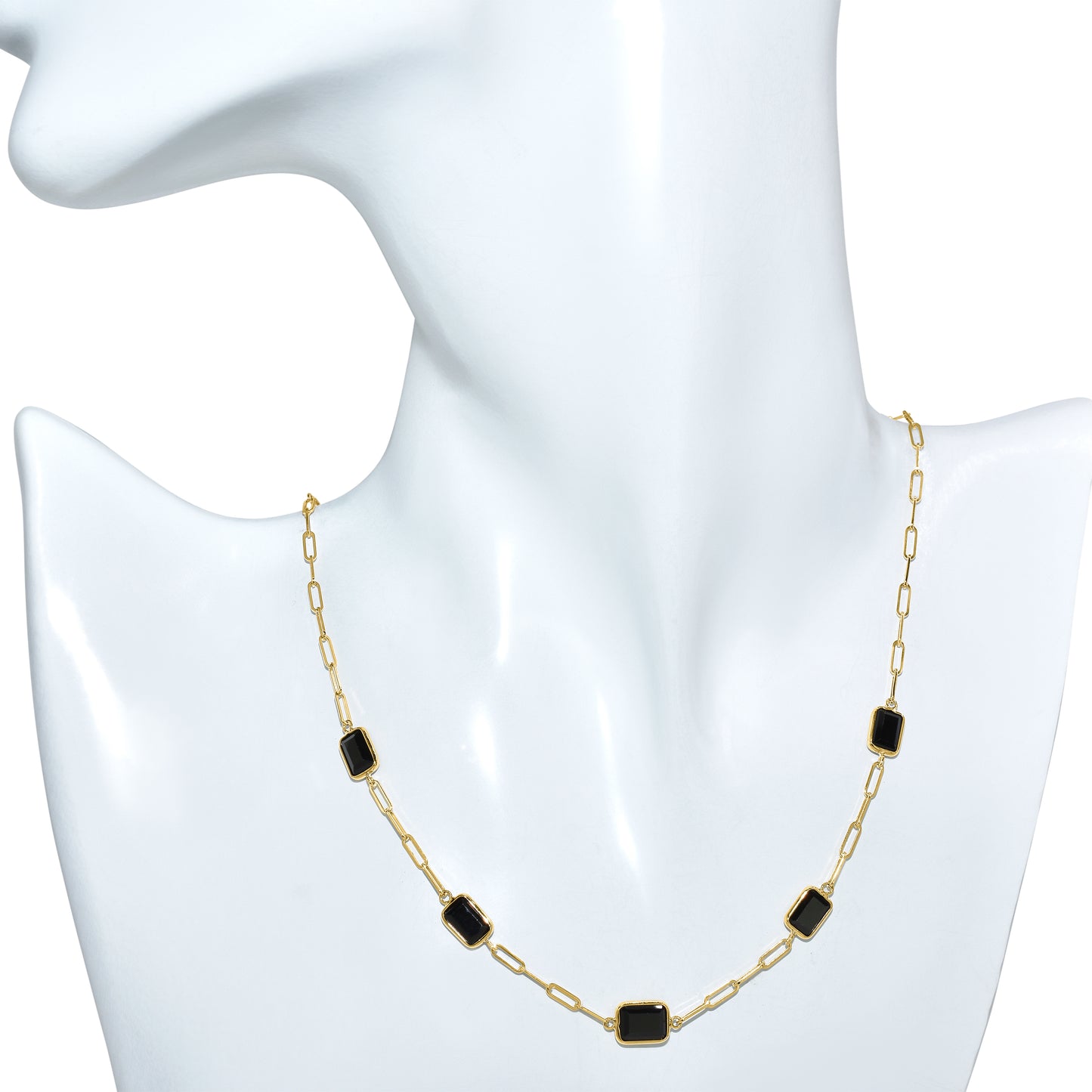 14k Black Onyx 5 Bezel Station Necklace