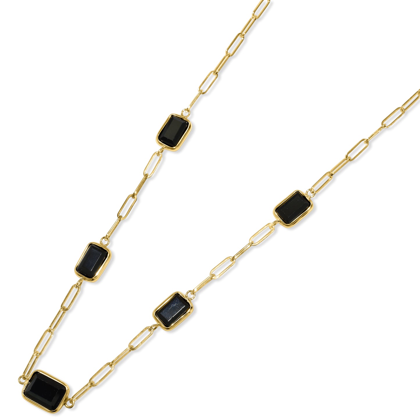 14k Black Onyx 5 Bezel Station Necklace