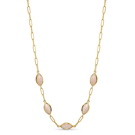 14k Moonstone 5 Bezel Paperclip Necklace