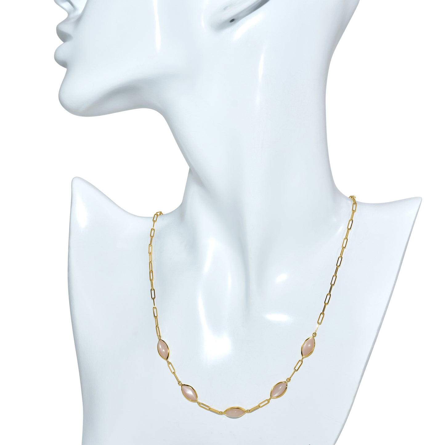 14k Moonstone 5 Bezel Paperclip Necklace