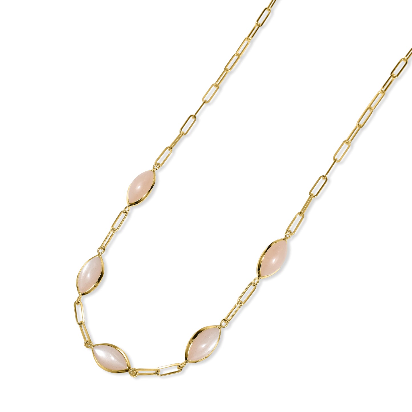 14k Moonstone 5 Bezel Paperclip Necklace