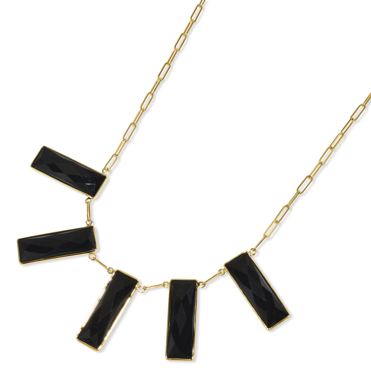 14k Black Onyx 5 Rectangle Bezel Paperclip Necklace