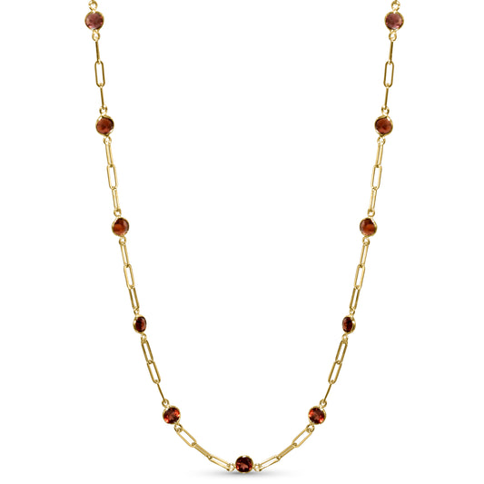 14k Garnet 13 Station Paperclip Necklace