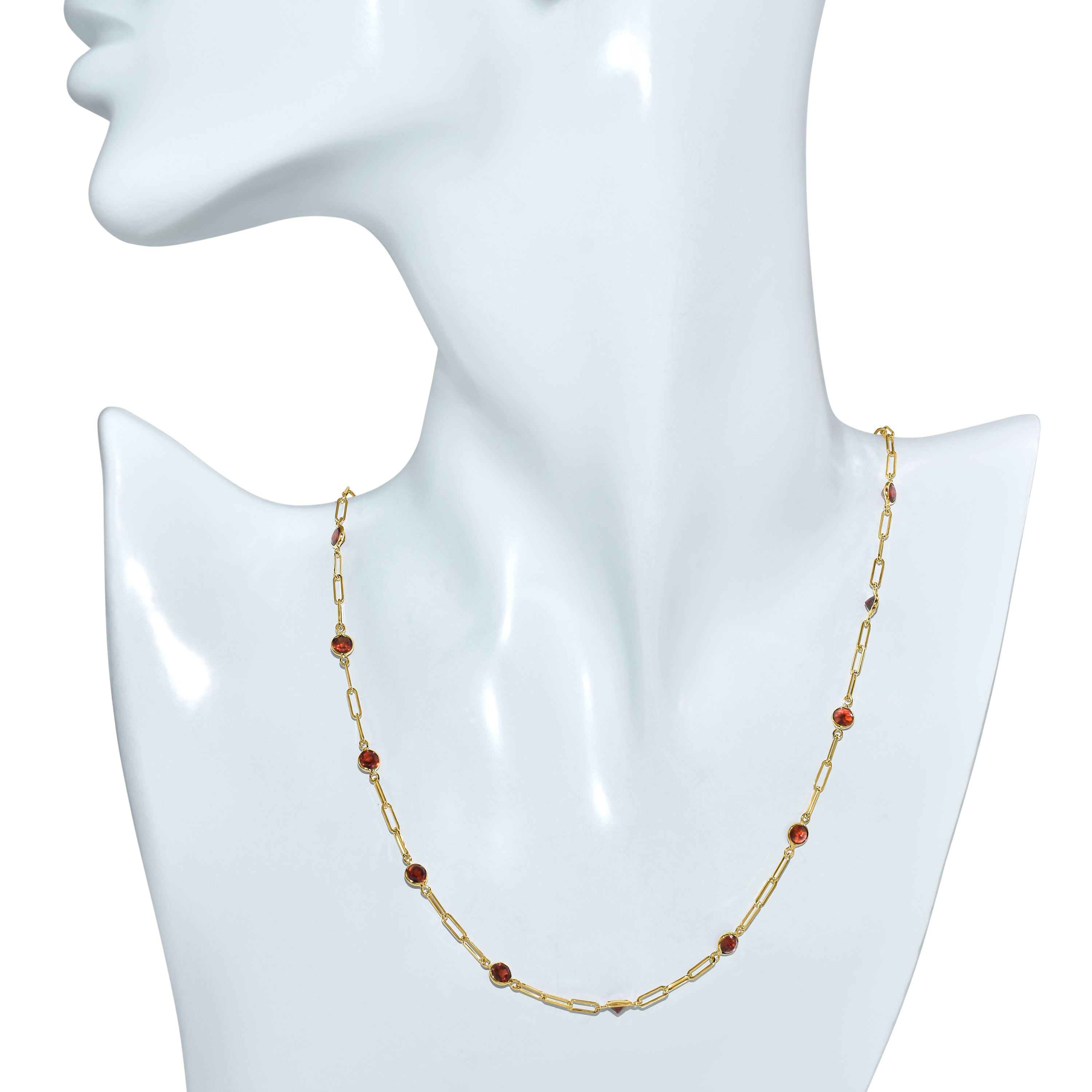 14k Garnet 13 Station Paperclip Necklace