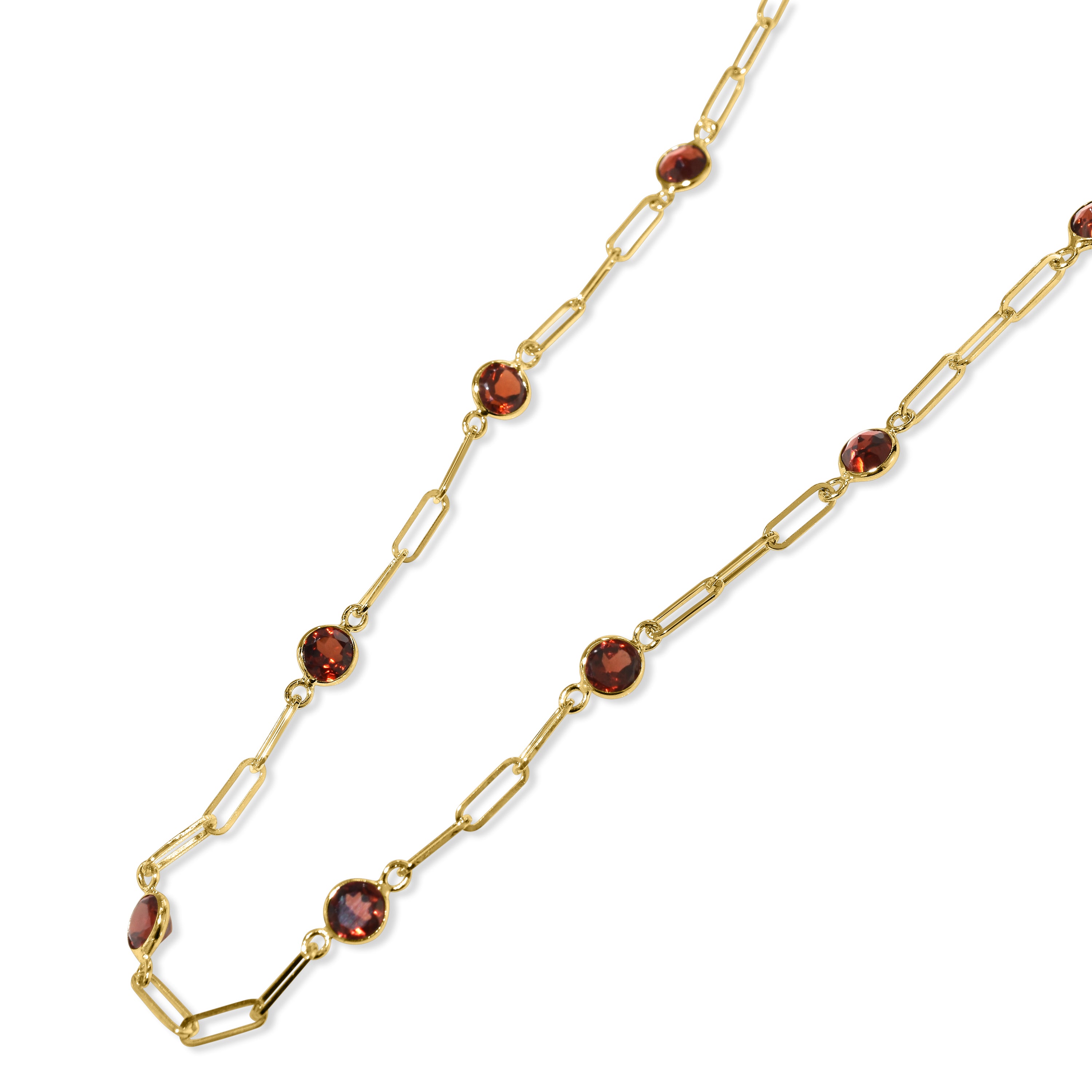 14k Garnet 13 Station Paperclip Necklace