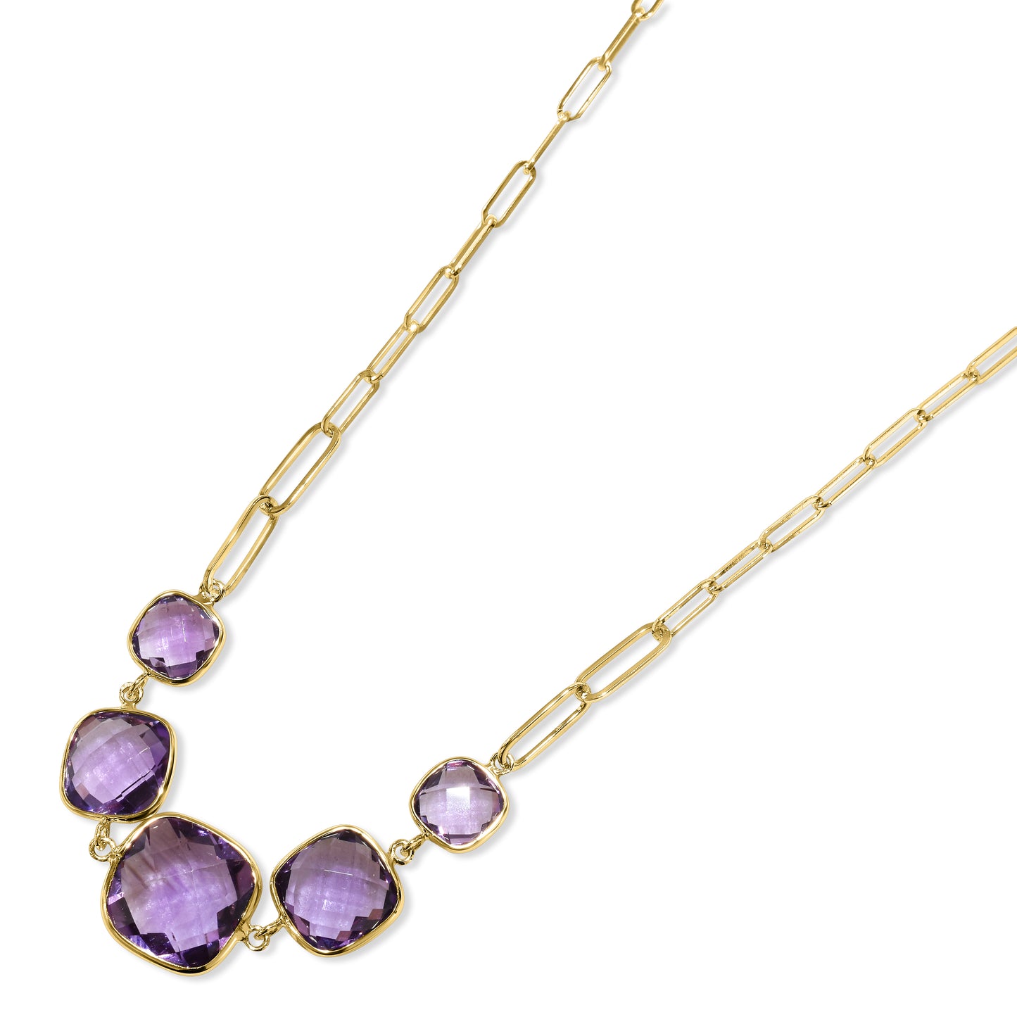 14k Amethyst 5 Cushion Paperclip Necklace