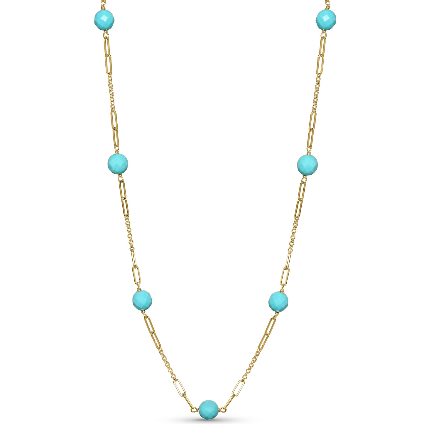 14k Turquoise 7 Station Paperclip Necklace