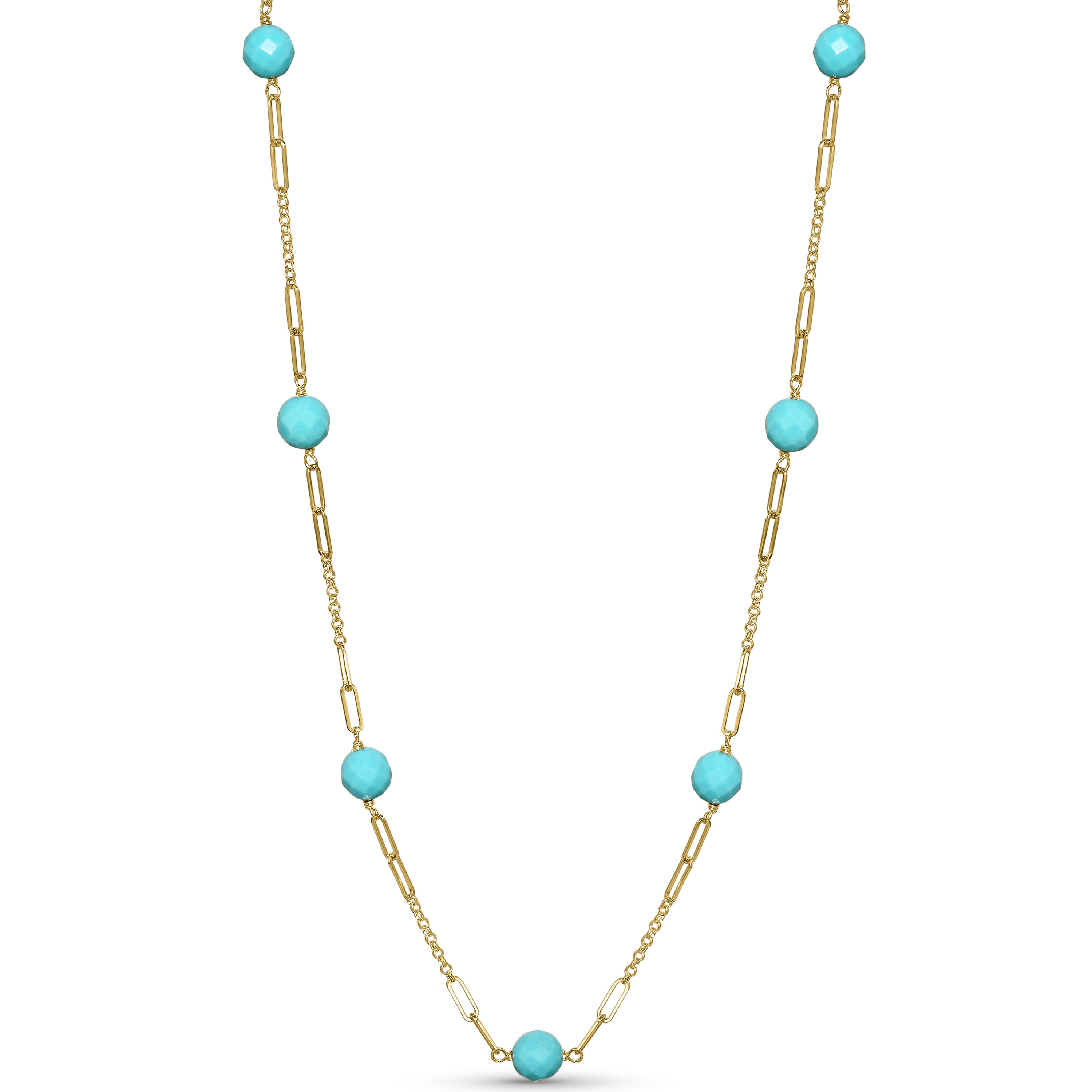 14k Turquoise 7 Station Paperclip Necklace