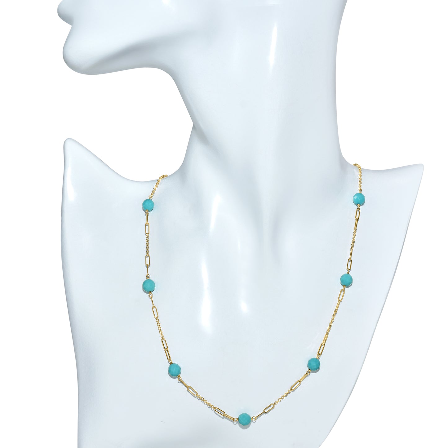 14k Turquoise 7 Station Paperclip Necklace