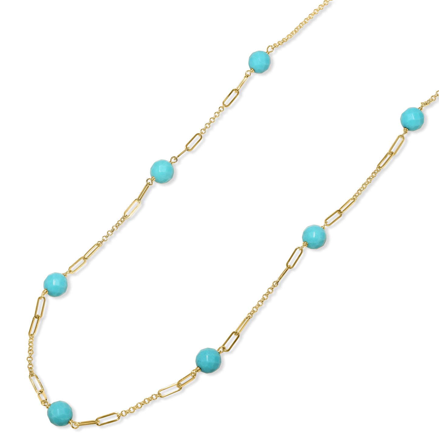 14k Turquoise 7 Station Paperclip Necklace