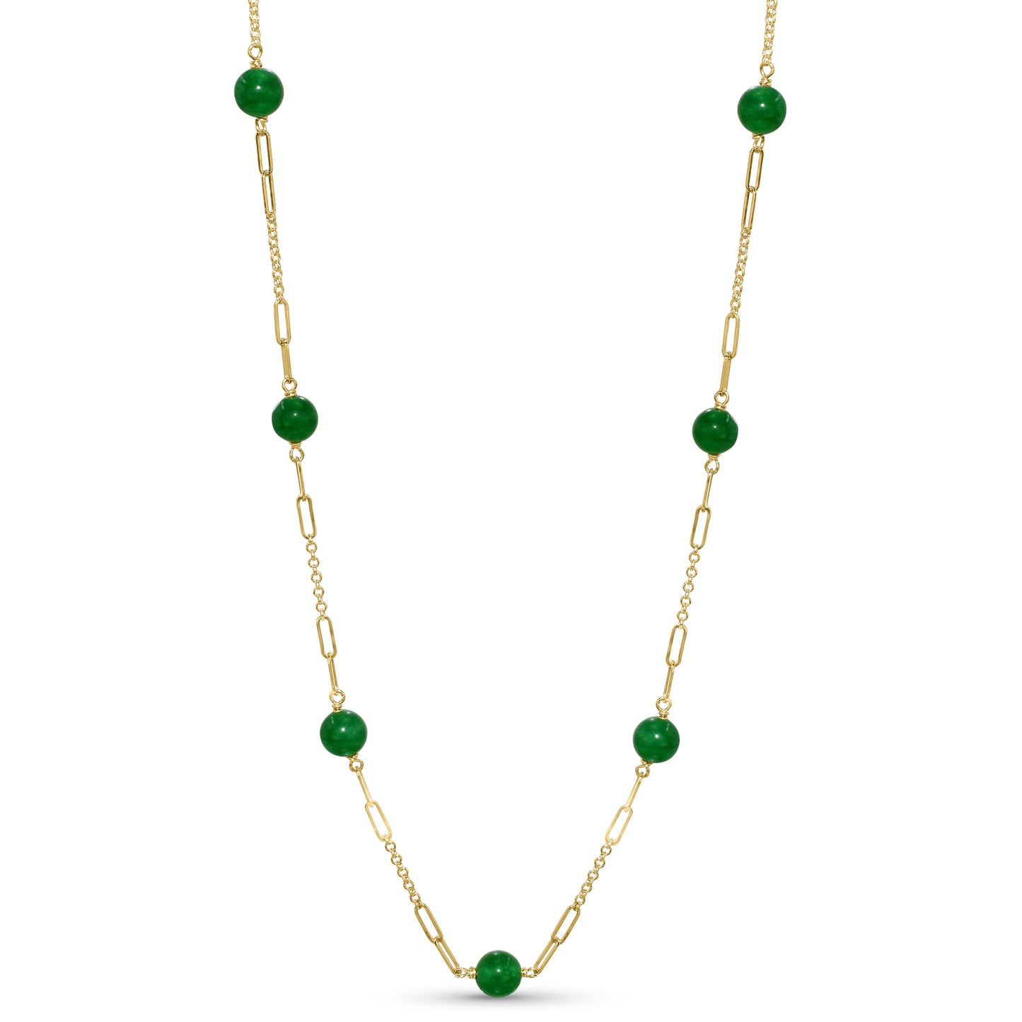 14k Green Jade 7 Station Necklace