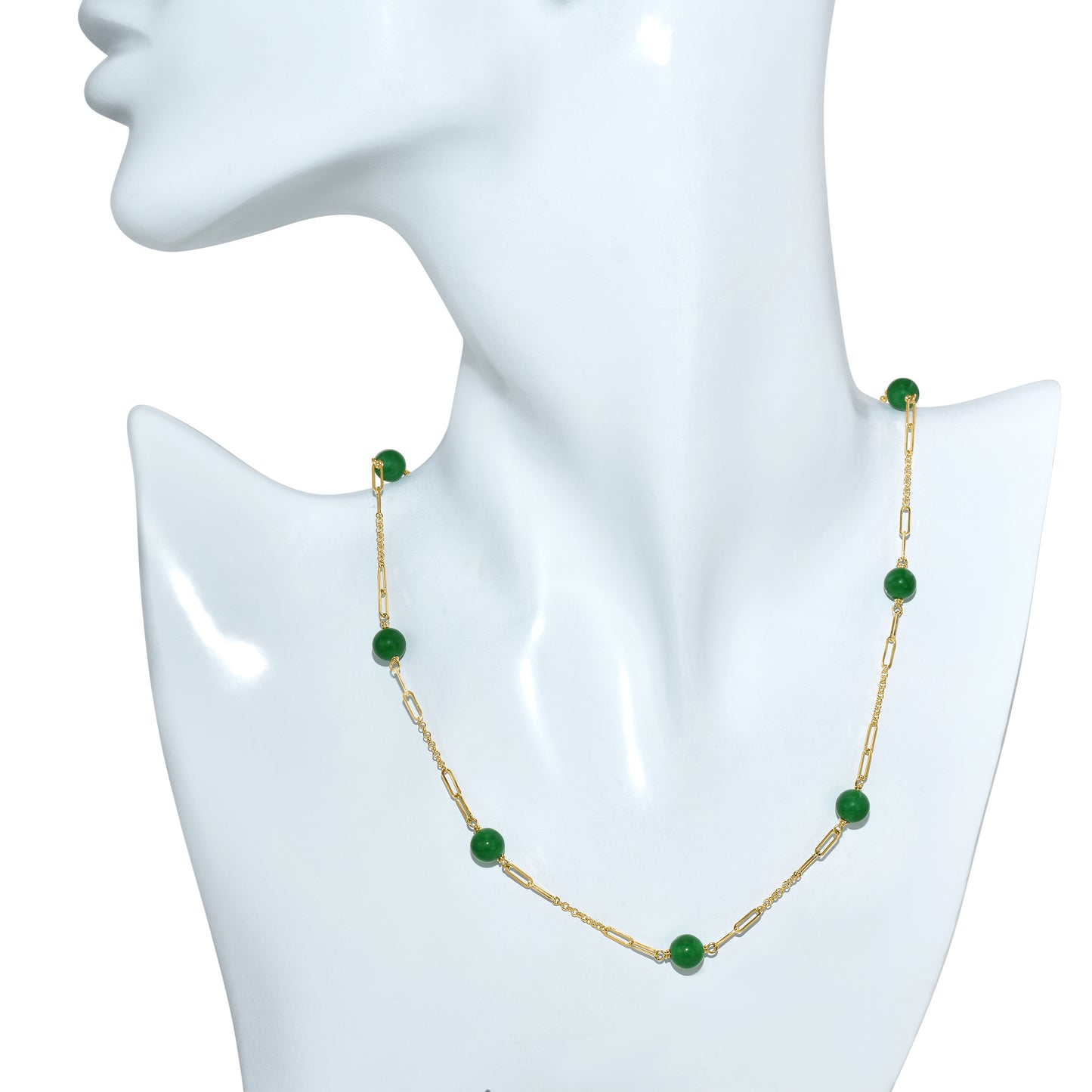 14k Green Jade 7 Station Necklace