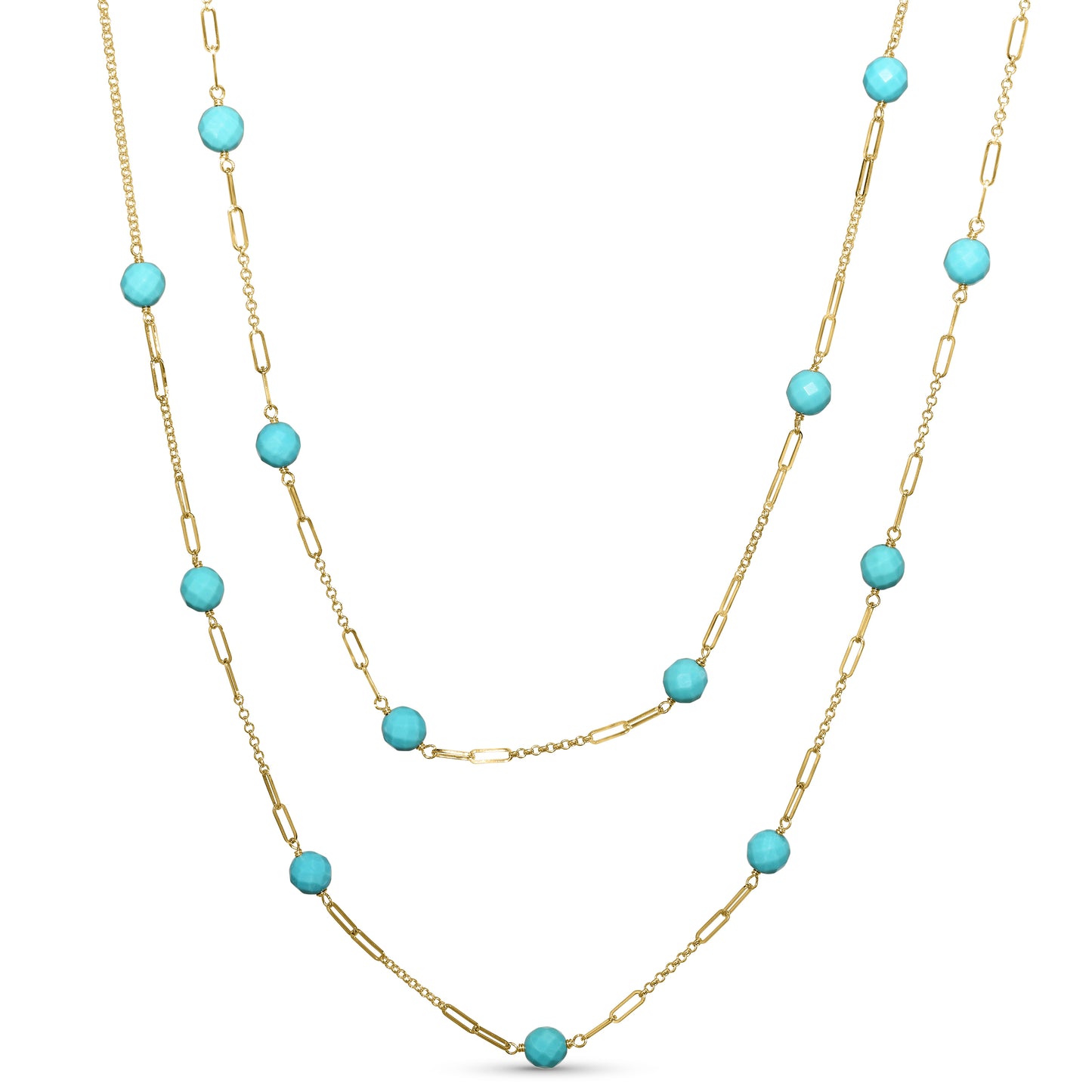 14k Turquoise Station Paperclip Necklace