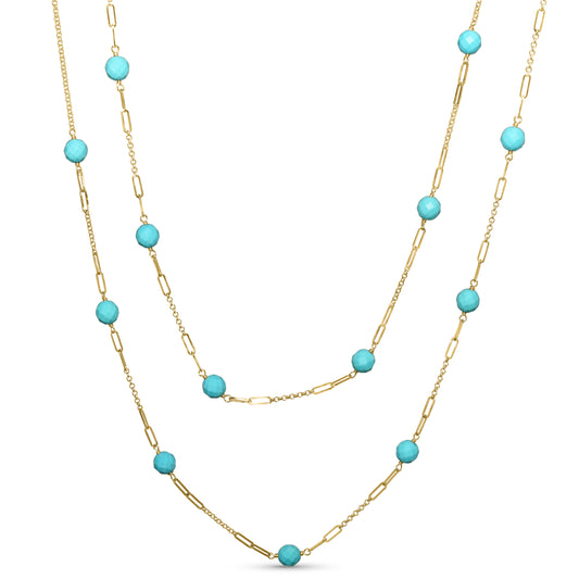 14k Turquoise Station Paperclip Necklace