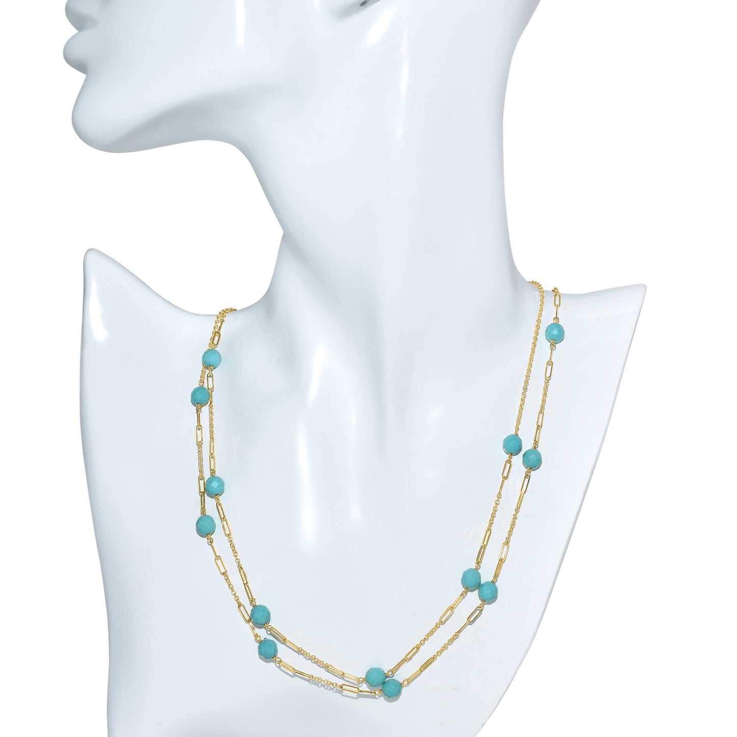 14k Turquoise Station Paperclip Necklace