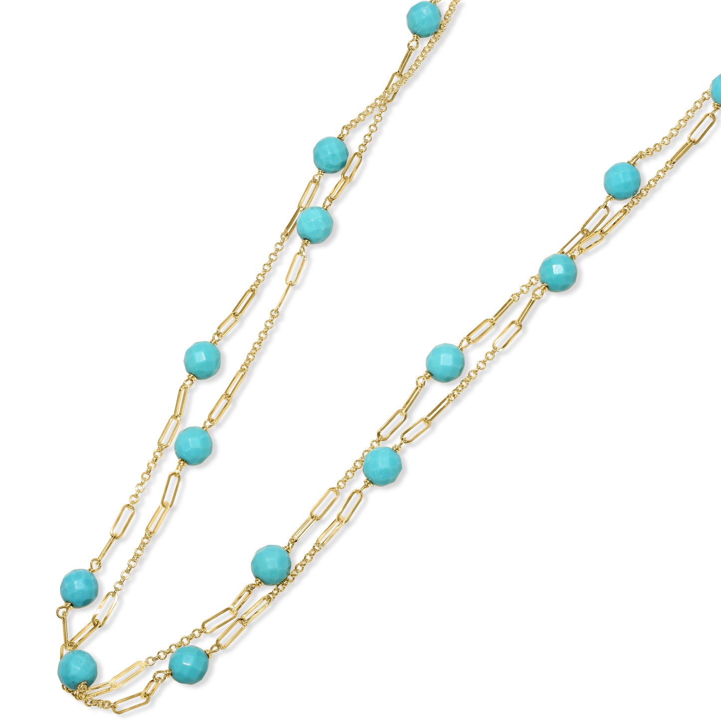 14k Turquoise Station Paperclip Necklace