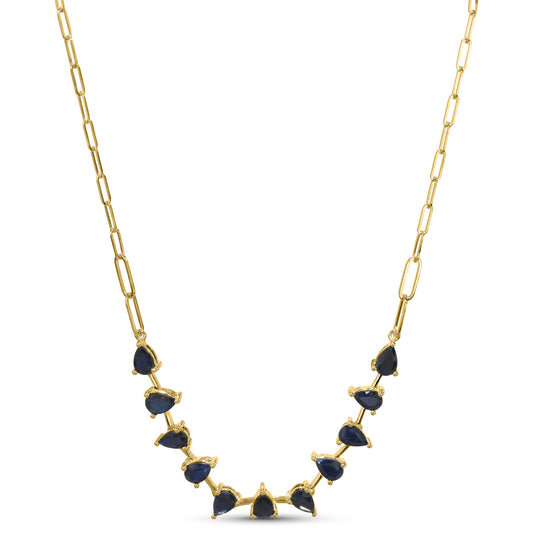 14k Sapphire Pear Link Paperclip Necklace