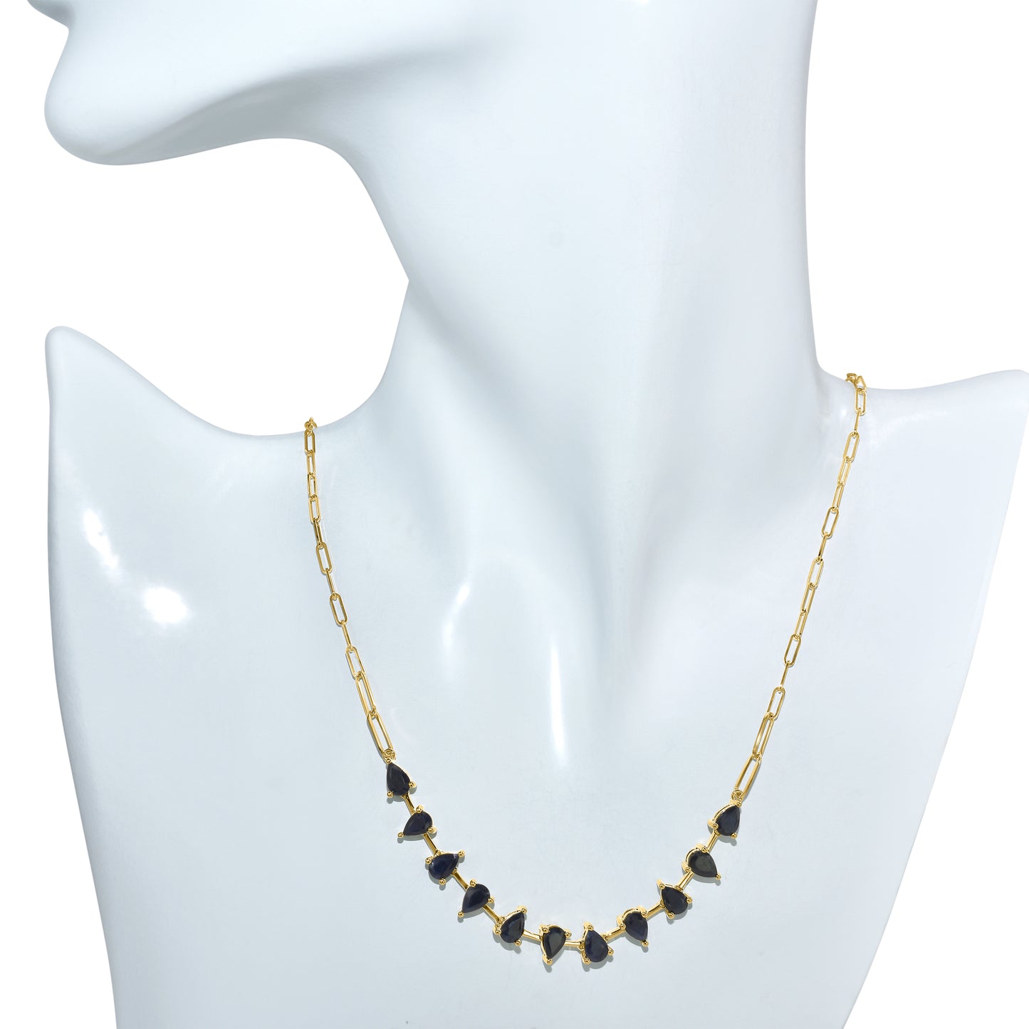 14k Sapphire Pear Link Paperclip Necklace