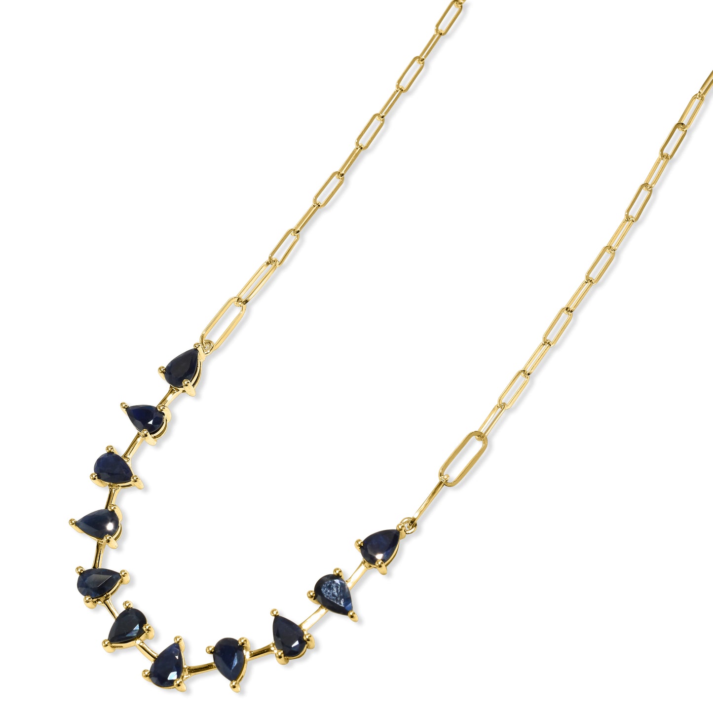 14k Sapphire Pear Link Paperclip Necklace