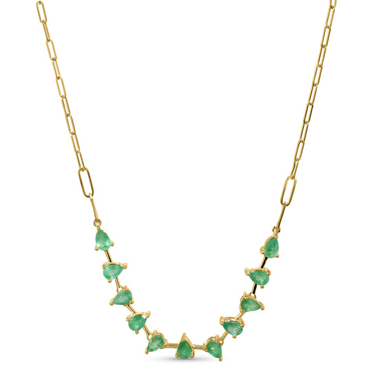 14k Emerald Pear Link Paperclip Necklace