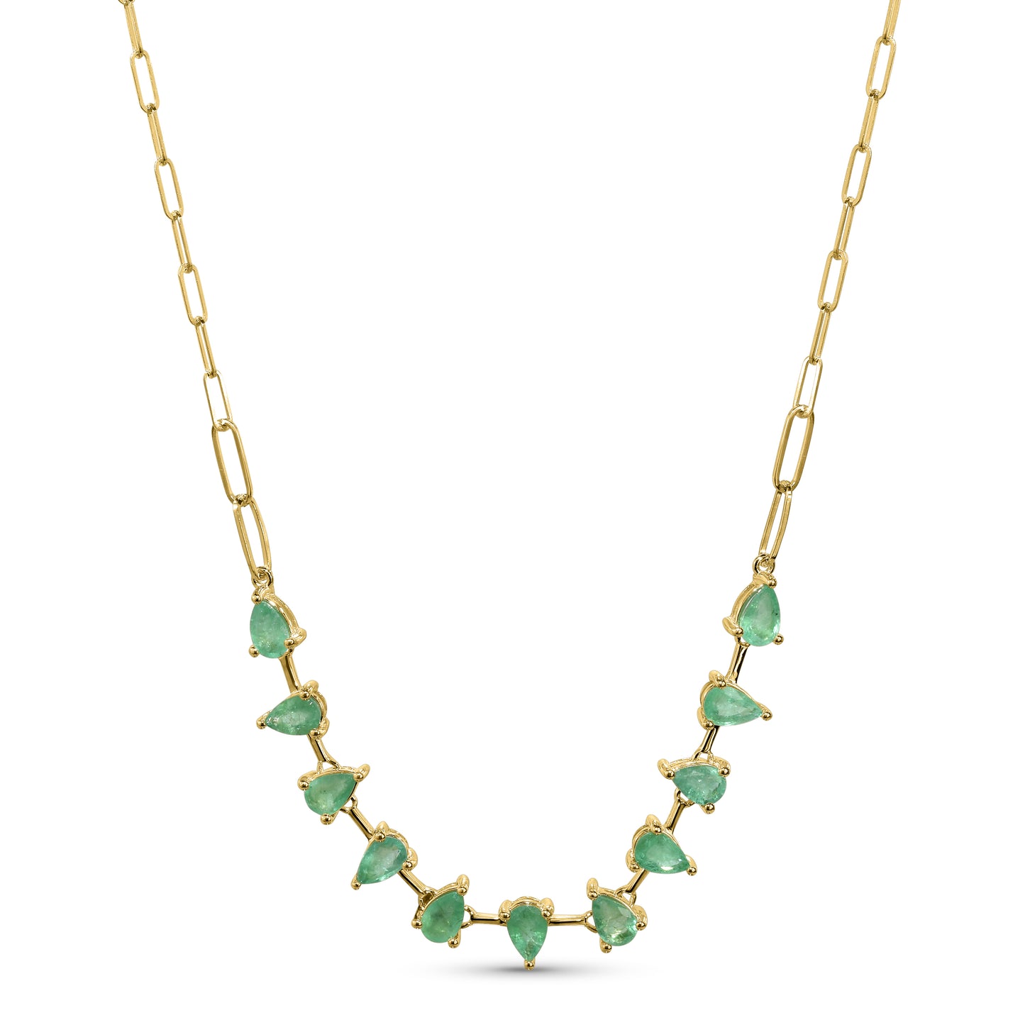 14k Emerald Pear Link Paperclip Necklace