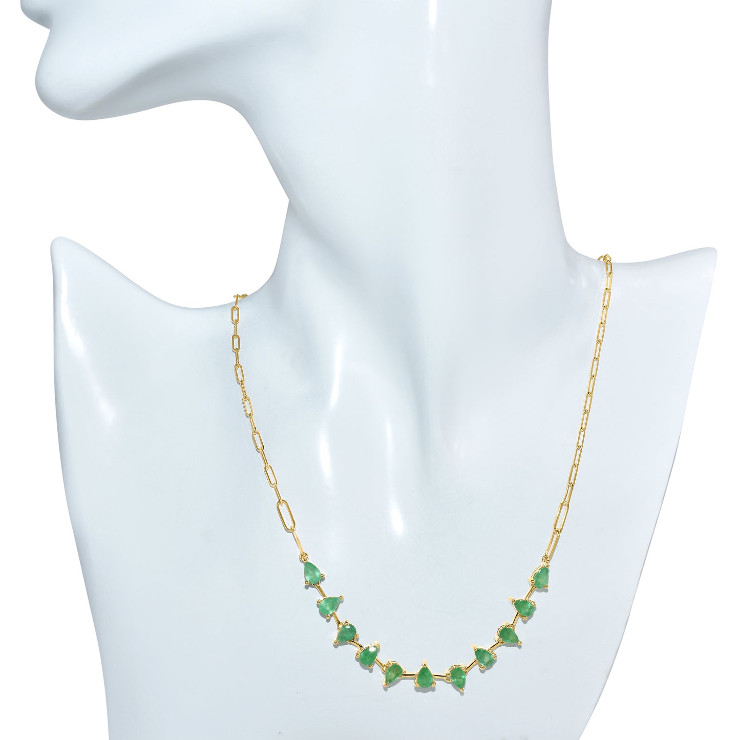 14k Emerald Pear Link Paperclip Necklace