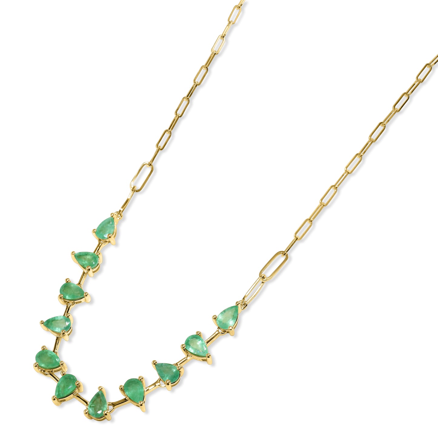 14k Emerald Pear Link Paperclip Necklace