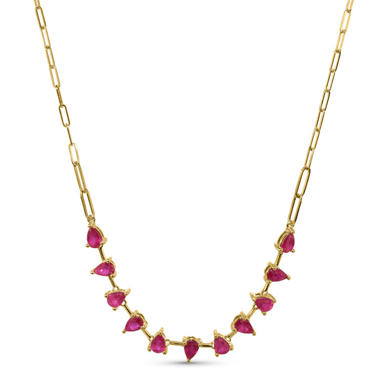 14k Ruby Pear Link Paperclip Necklace