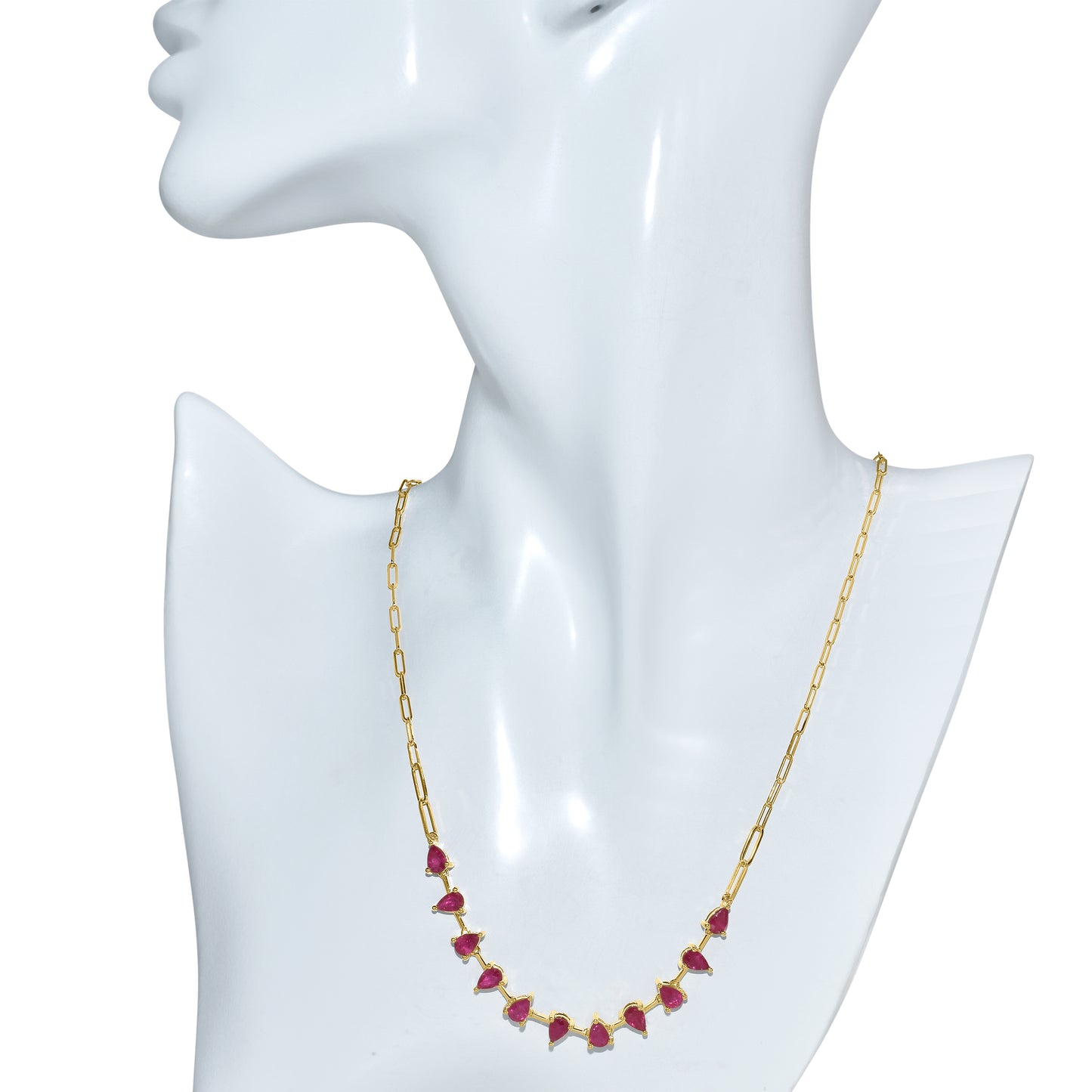 14k Ruby Pear Link Paperclip Necklace